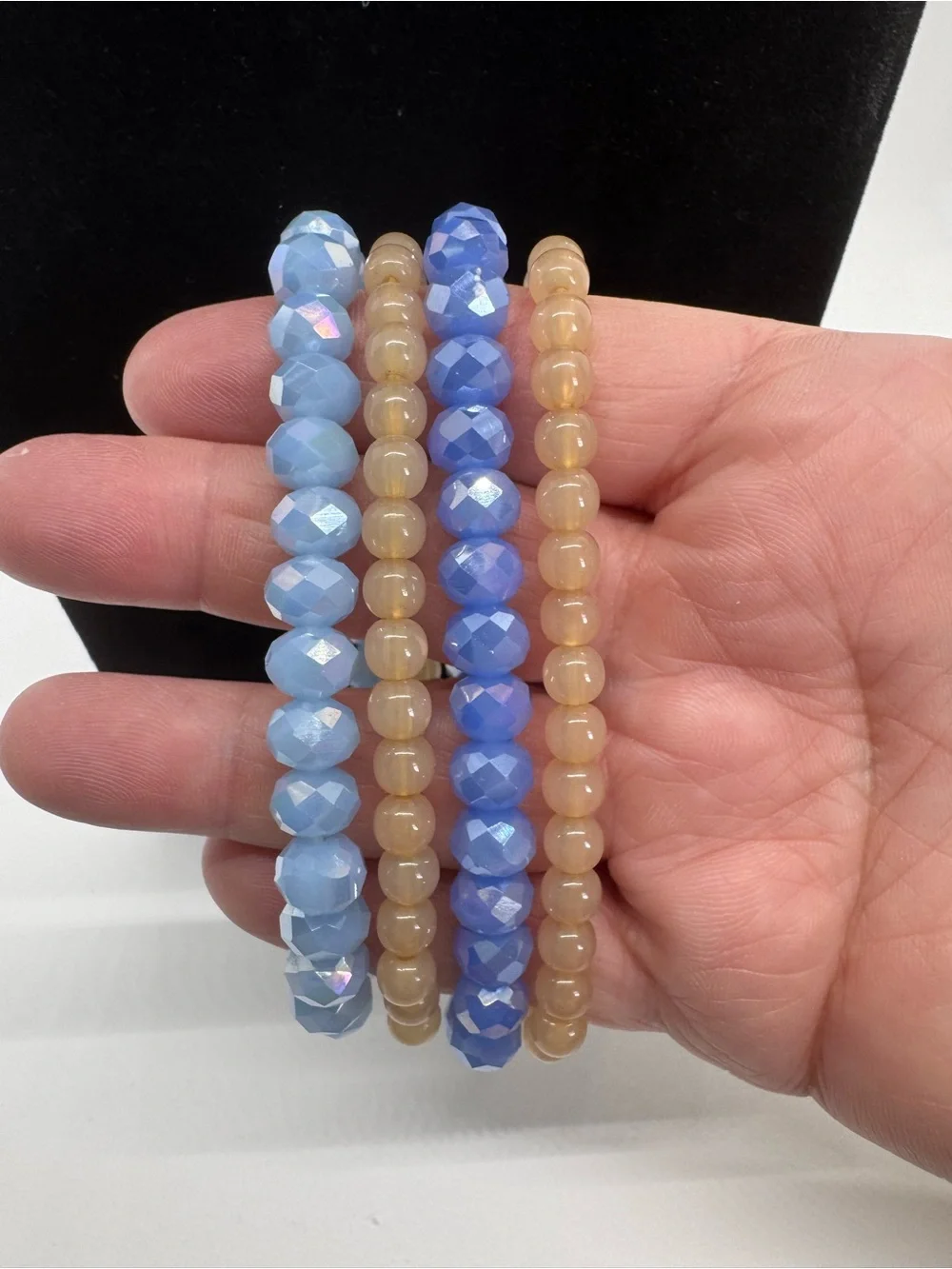 Stackable Beaded Bracelet Set - Blue and Beige